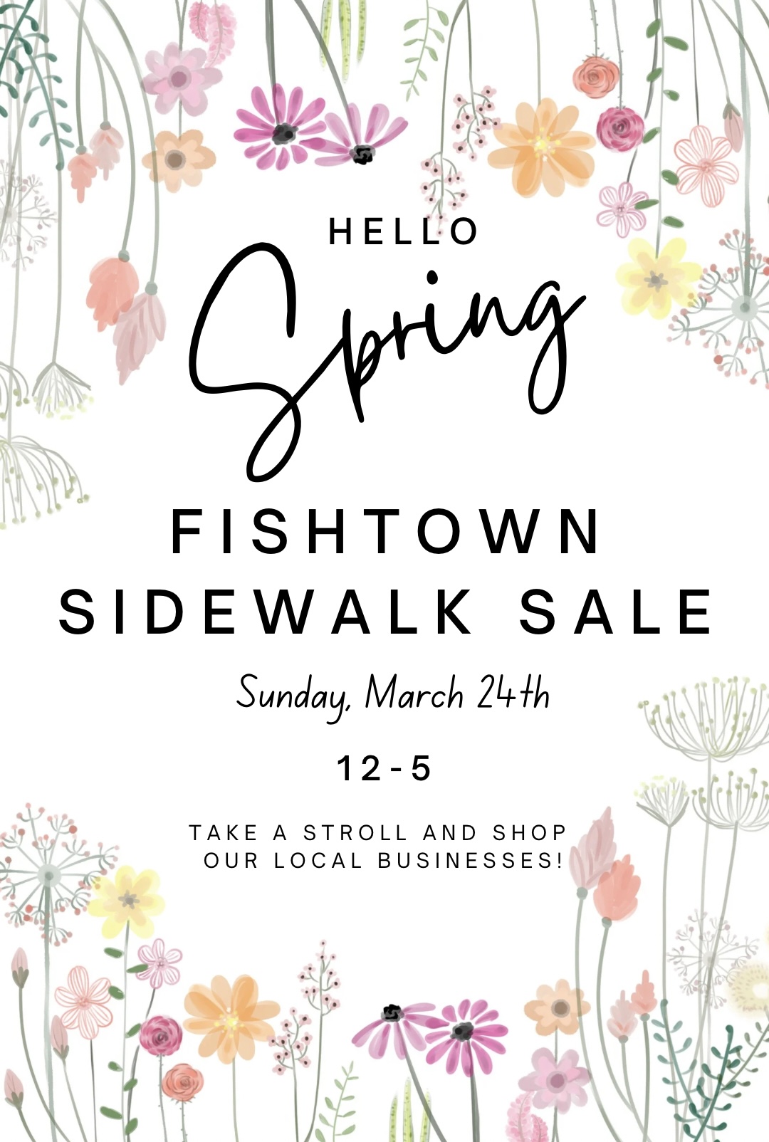 Fishtown District Spring Sidewalk Sale for clothes, jewelry, wellness, and more