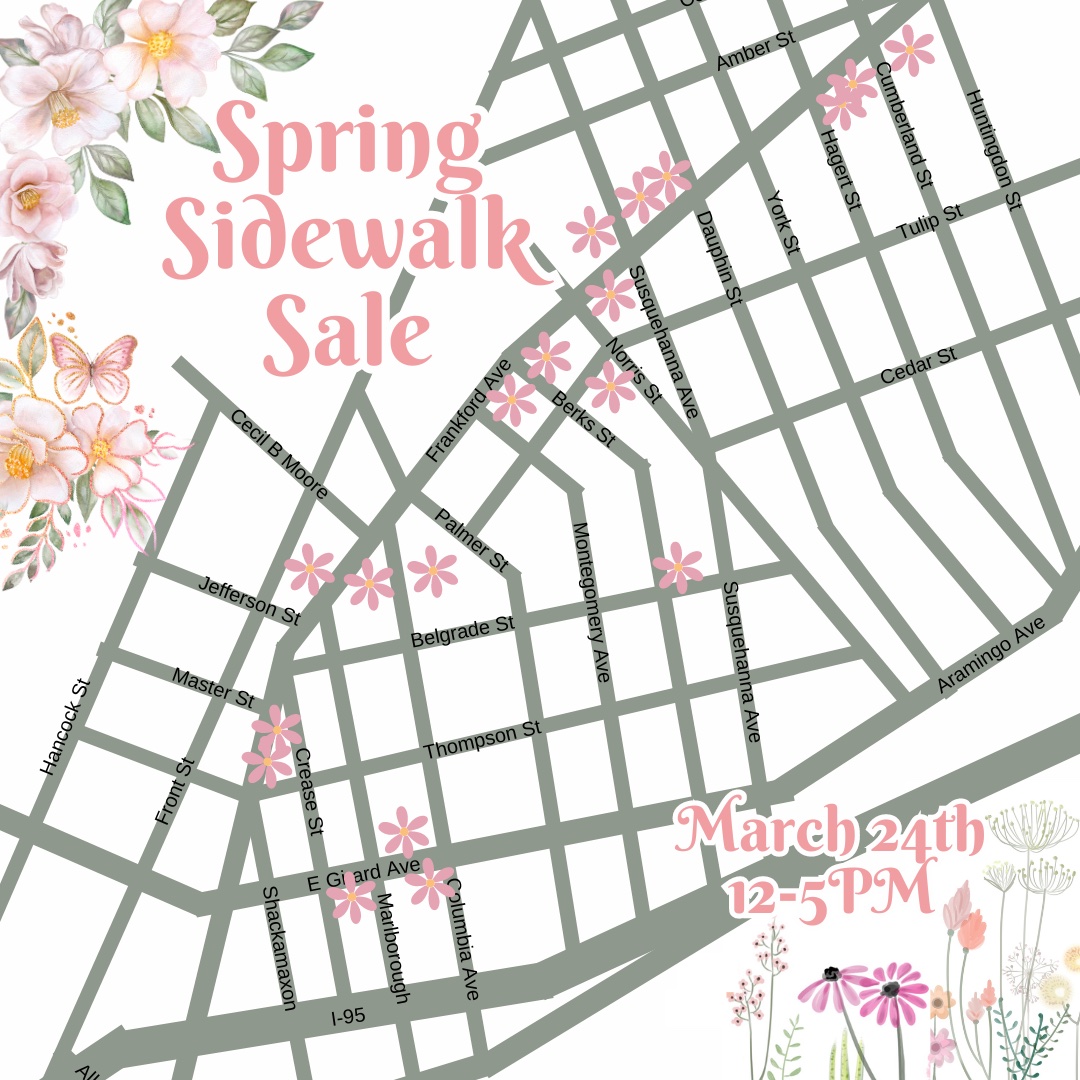Map of participating stores for the Fishtown District Spring Sidewalk Sale 2024