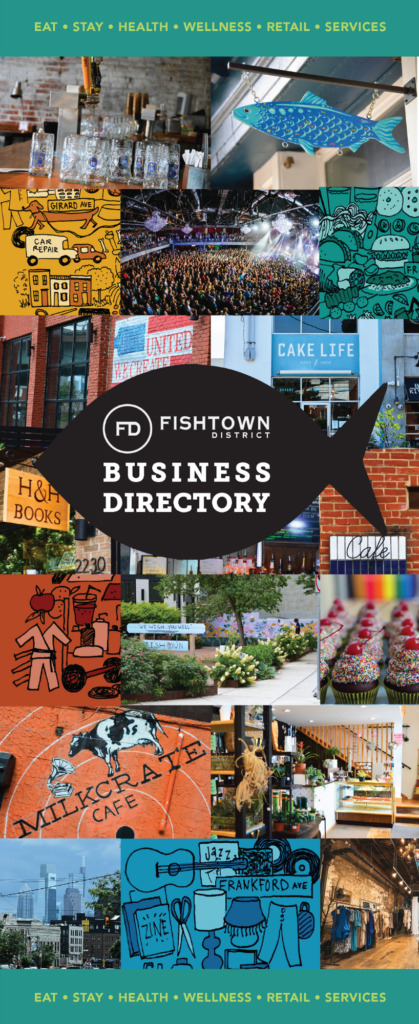 Fishtown District Business Directory listing of shops, restaurants, bars, services, and boutiques.