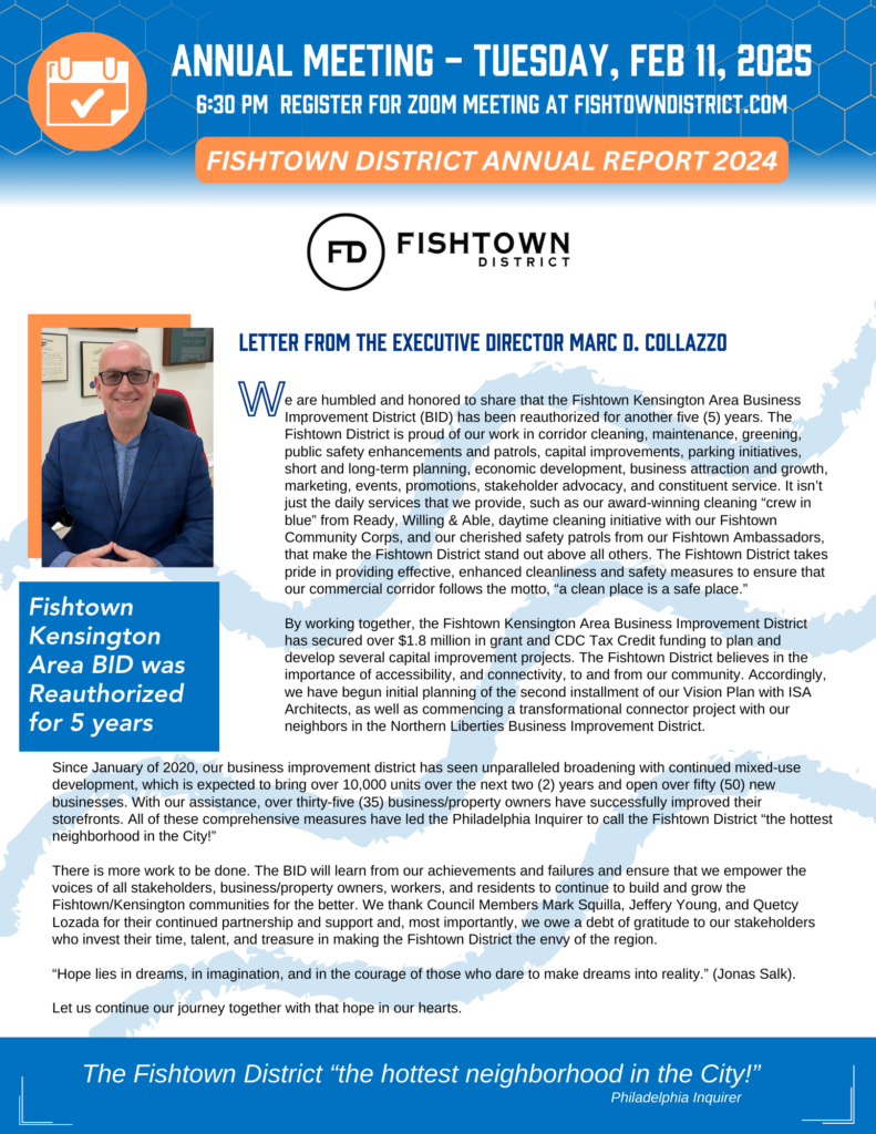 Cover page for Fishtown District 2024 annual report